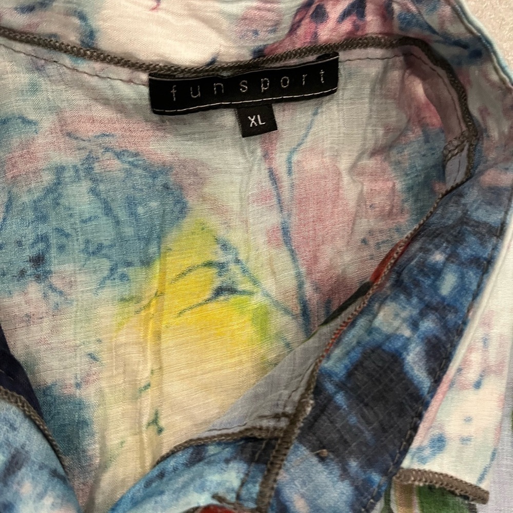 [XL/PTP22”]Funsport Floral Button Hip Shirt Blue Mixed Fabric Multicoloured - Picture 2 of 9